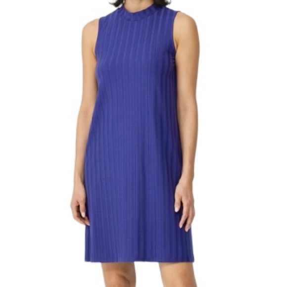 Eileen Fisher Wide Rib Stretch Mock Neck Easy Fit Knee Length Dress - Picture 1 of 8